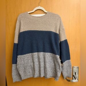Colorblock Sweater in Tan, Blue, and Gray